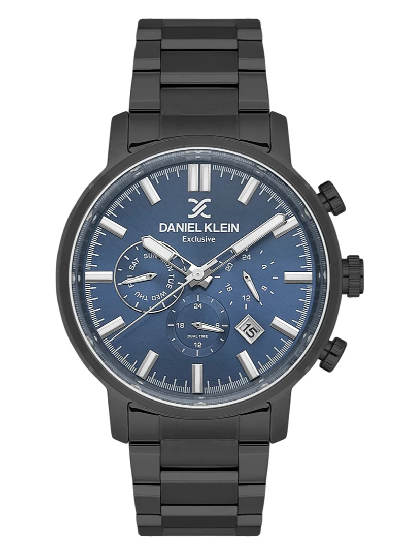 DANIEL KLEIN Men's Stainless Steel Black Alloy Case Analog Blue Round Sunray Dial Japanese Quartz Exclusive 50 Meters Water Resistant